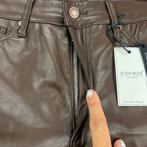 Judy Blue Vegan Faux Leather Tummy Control Top Straight Leg Brown Pants Size 18W - Picture 5 of 16